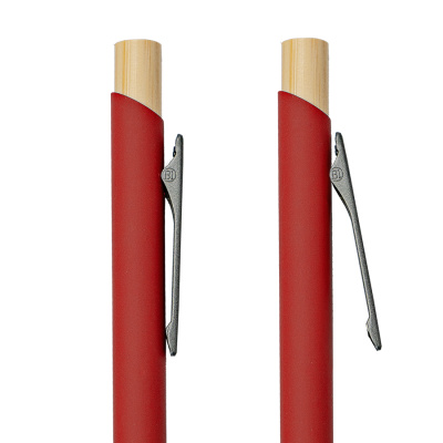 Ручка шариковая FRESCO  красный/темно-серый, металл, пластик, ,бамбук, софт-покрытие