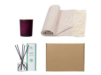 Подарочный набор для дома с пледом, свечой и диффузором Подарочный набор для дома с пледом, свечой и диффузором