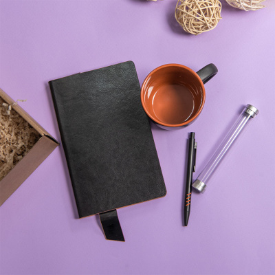 Набор подарочный DESKTOP: кружка, ежедневник, ручка,  стружка, коробка, черный/оранжевый