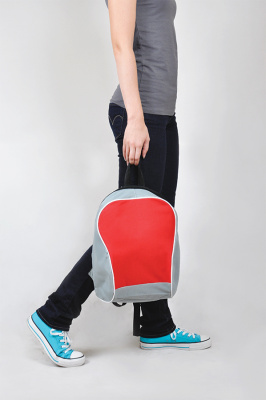 Промо-рюкзак "Fun"; серый с красным; 30х38х14 см; полиэстер; шелкография