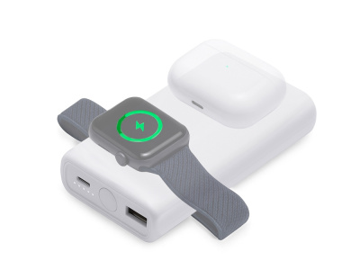 Внешний беспроводной аккумулятор 2-в-1 с функцией зарядки Apple Watch, QC/PD AtomIQ, 10000 мАч