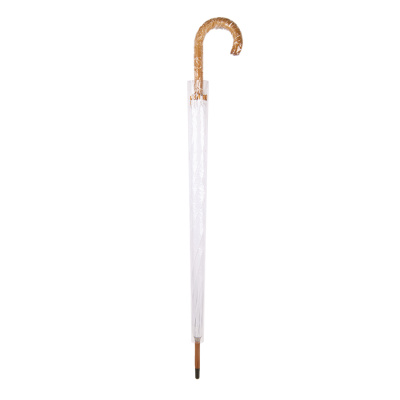 Зонт-трость с деревянной ручкой, полуавтомат; белый; D=103 см, L=90см; полиэстер