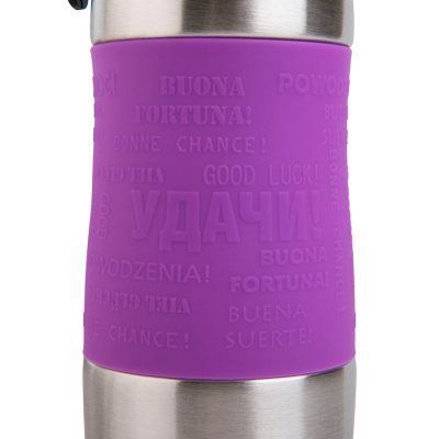 Термокружка вакуумная "УДАЧА silver",  400 мл,  фиолетовый, металл/силикон
