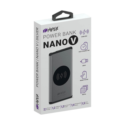 Универсальный аккумулятор NANO V Space Gray 5000 мАч, с беспроводной зарядкой в алюминиевом корпусе