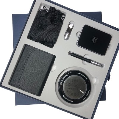 Подарочный набор: спикерфон, аккумулятор 10000 мАч, ежедневник, биометрическая флешка 32 Гб, ручка "Parker"