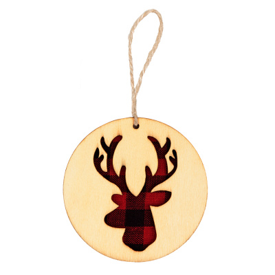 Украшение новогоднее "Red deer",диаметр 9 см , фанера, бежевый, красный
