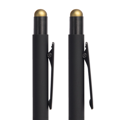 Ручка шариковая FACTOR BLACK со стилусом, черный/золотой, металл, пластик, софт-покрытие