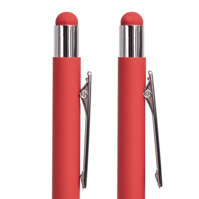 Ручка шариковая FACTOR TOUCH со стилусом, красный/серебро, металл, пластик, софт-покрытие