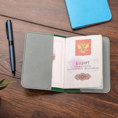 Обложка для паспорта  "Impression", 10*13,5 см, PU, зеленый с серым