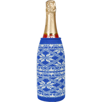 Чехол  вязаный  на бутылку/термос "Зимний орнамент",  синий, акрил,  шеврон