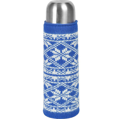 Чехол  вязаный  на бутылку/термос "Зимний орнамент",  синий, акрил,  шеврон