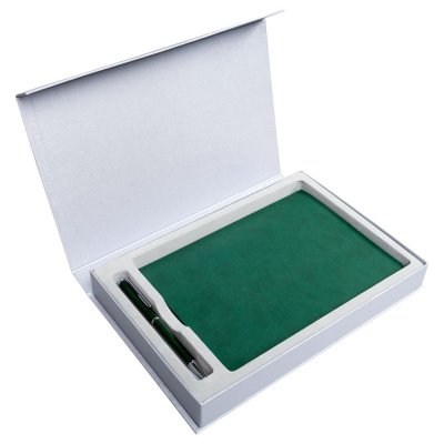 Коробка Silk с ложементом под ежедневник 15х21 см и ручку, серебристая