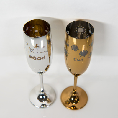 Набор бокалов для шампанского MOON&SUN (2шт), золотой и серебяный, 26,5х25,3х9,5см, стекло