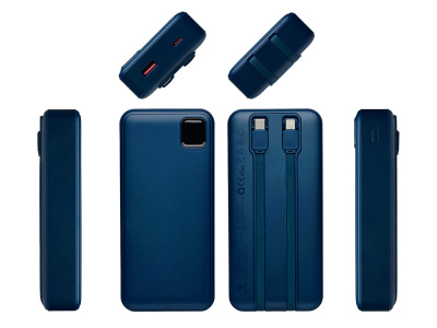 Внешний аккумулятор со встроенными кабелями Фрэйм Про, быстрая зарядка, 20000мач