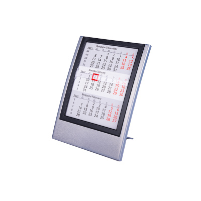 Календарь настольный на 2 года; серебристый с черным; 12,5х16 см; пластик; шелкография, тампопечать