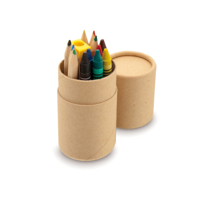 Набор канцелярский PIXI: 6 цветных карандашей, 6 восковых мелков, 1 точилка; картонный корпус