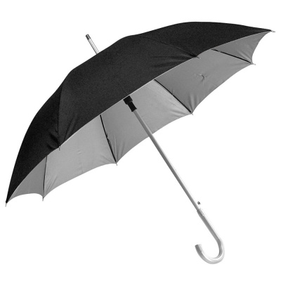 Зонт-трость с пластиковой ручкой  "под алюминий" "Silver", полуавтомат; черный с серебром; D=103 см;