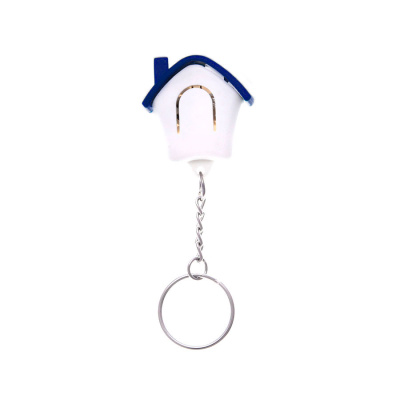 Брелок-фонарик  "Дом"; белый с синим, 3,5х3,5х1см, пластик