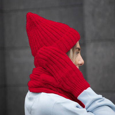 Набор подарочный НАСВЯЗИ©: шапка, шарф,  варежки, носки, красный