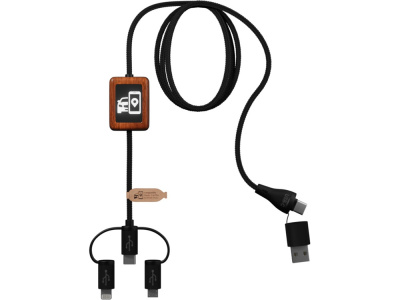 Зарядный кабель из резины и бамбука с поддержкой передачи данных и двойным светящимся логотипом