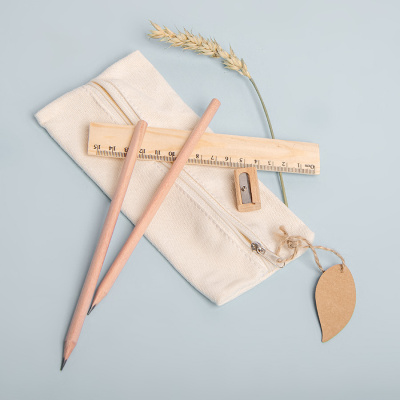 Набор SUIT: пенал-косметичка, 2 чернографитных карандаша, точилка, линейка, бежевый
