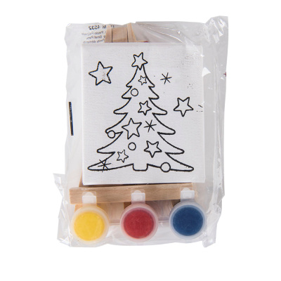 Набор для раскраски  "Дед Мороз":холст,мольберт,кисть, краски 3шт, 7,5х12,5х2 см, дерево, холст