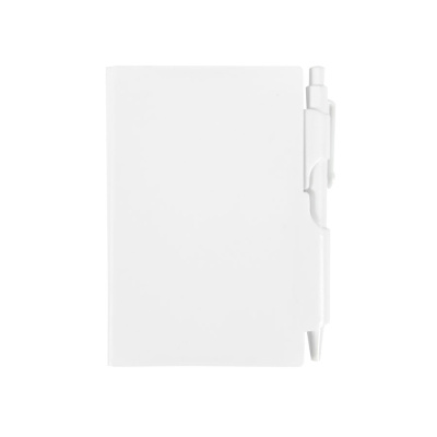 Блокнот для записей с авторучкой; белый; 10,5х7,9х1,1 см; пластик; тампопечать