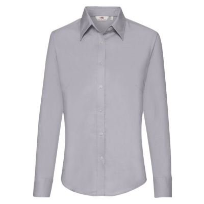 Рубашка "Lady-Fit Long Sleeve Oxford Shirt", светло-серый_L, 70% х/б, 30% п/э, 135 г/м2