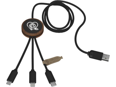 Зарядный кабель 3 в 1 со светящимся логотипом и округлым бамбуковым корпусом