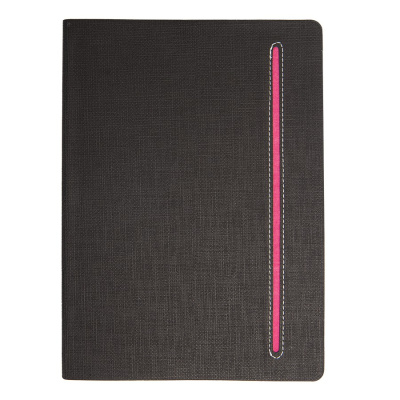 Бизнес-блокнот А5  "Elegance", серый  с розовой вставкой, мягкая обложка,  в клетку